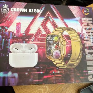 CROWN AZ500 Smart Watch Combo with Wireless Earbuds – Premium Gold Edition